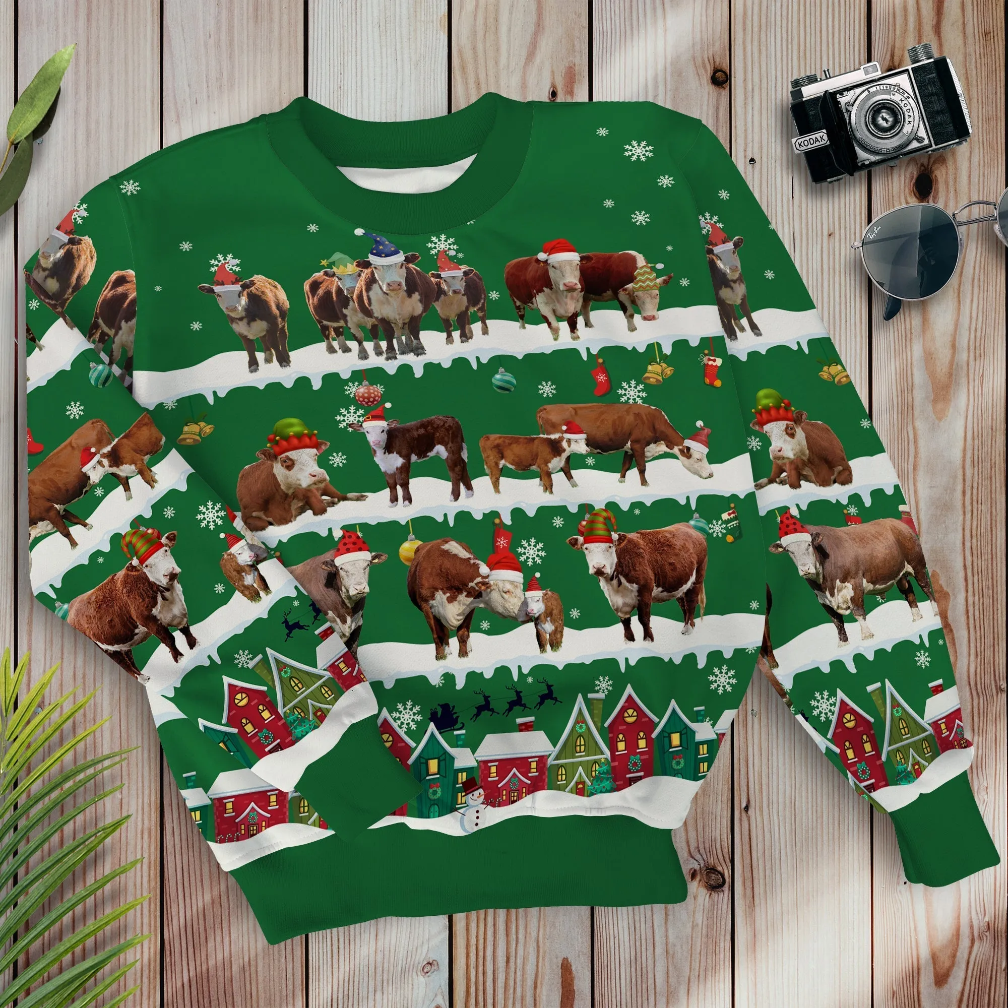 Hereford In Snow Multicolor Pattern Christmas Sweatshirt