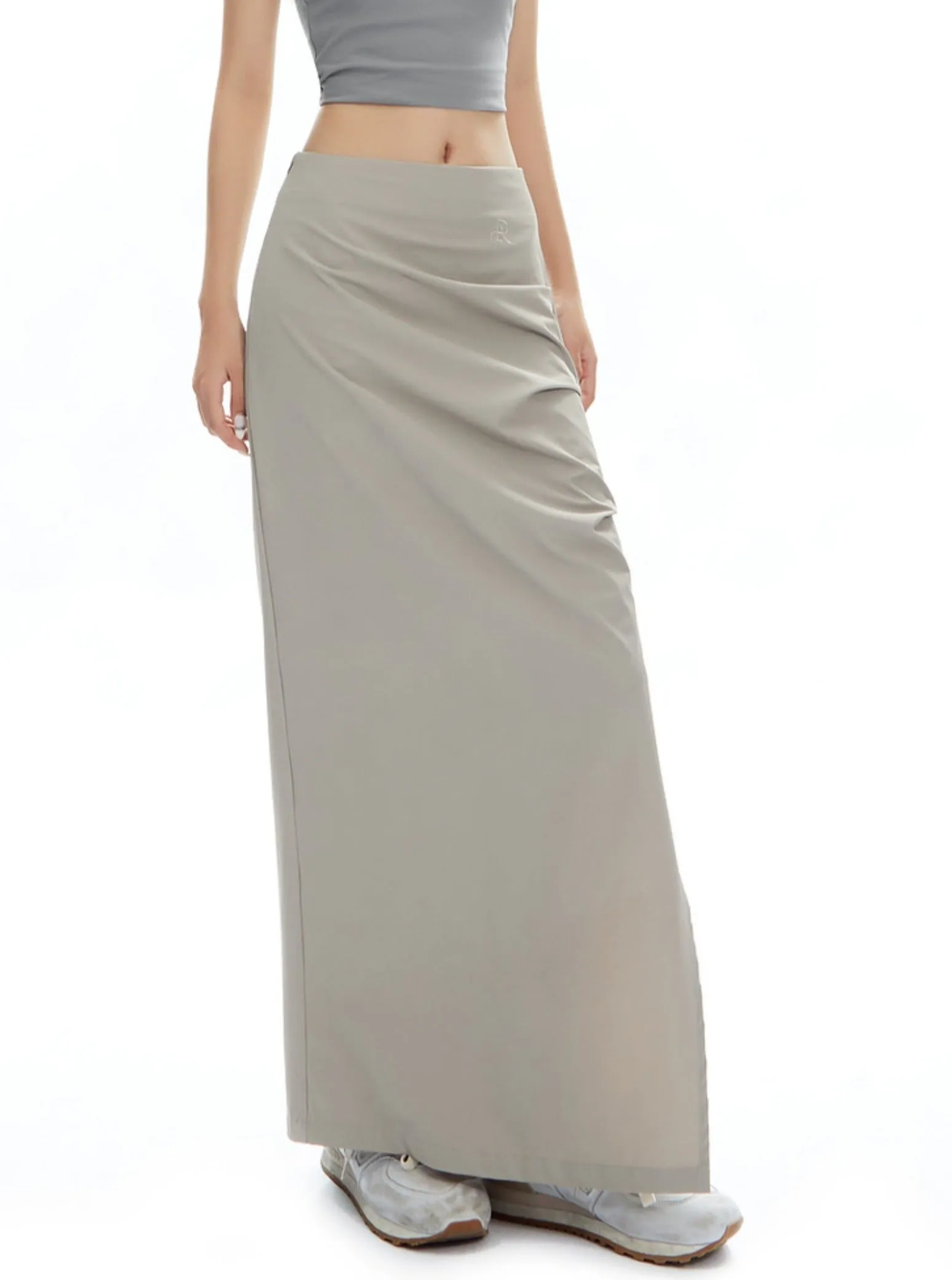 High-Waisted Pleated Light Grey Skirt