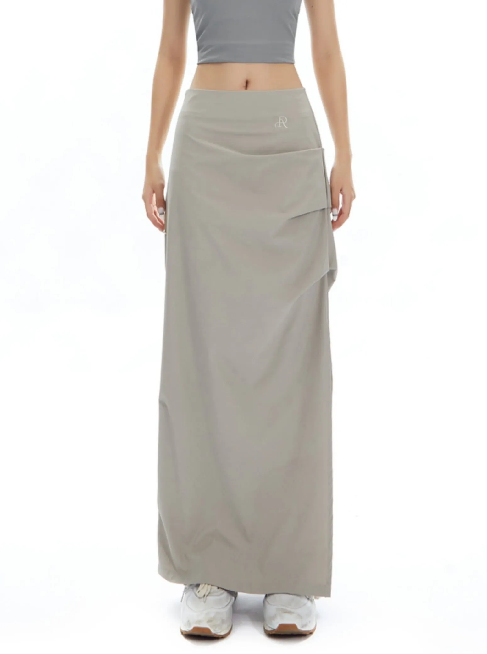 High-Waisted Pleated Light Grey Skirt