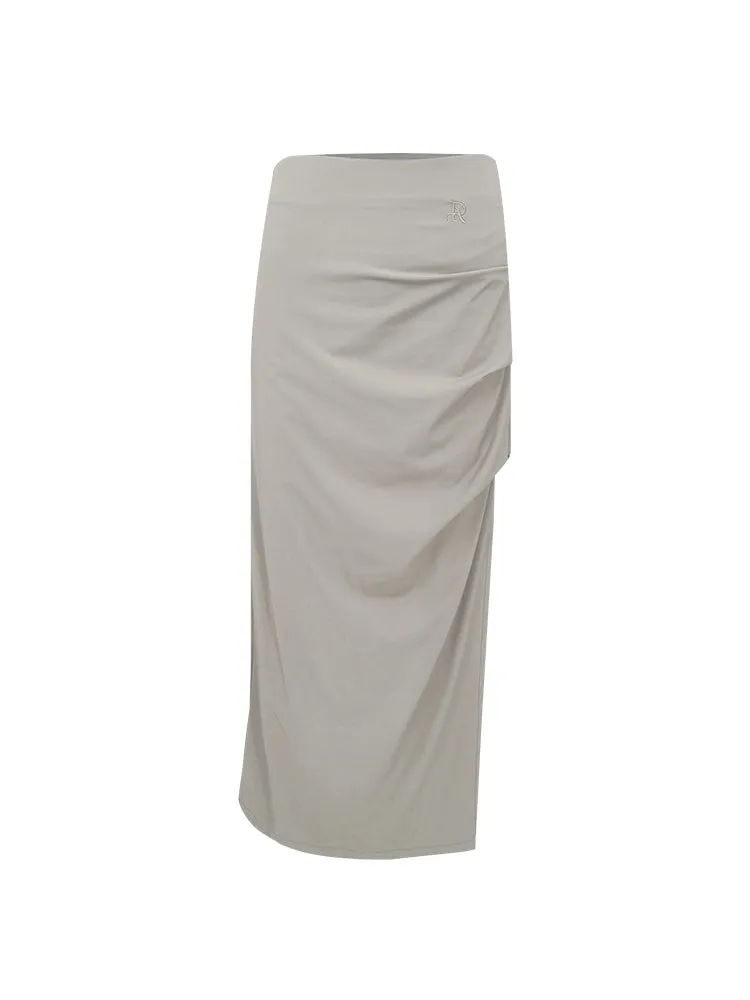 High-Waisted Pleated Light Grey Skirt