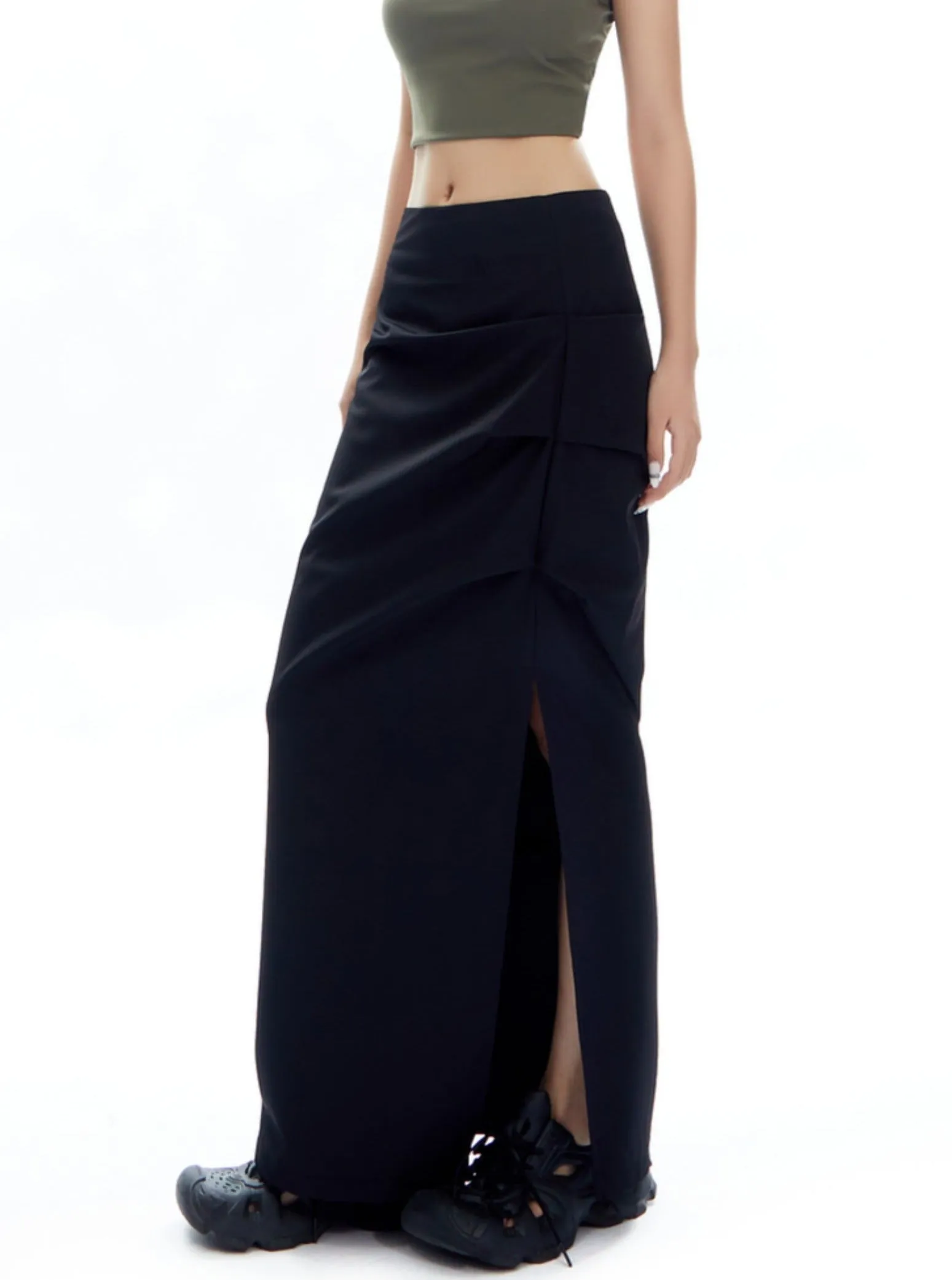 High-Waisted Pleated Light Grey Skirt