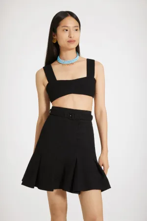 High-waisted pleated skirt in cotton-blend tweed