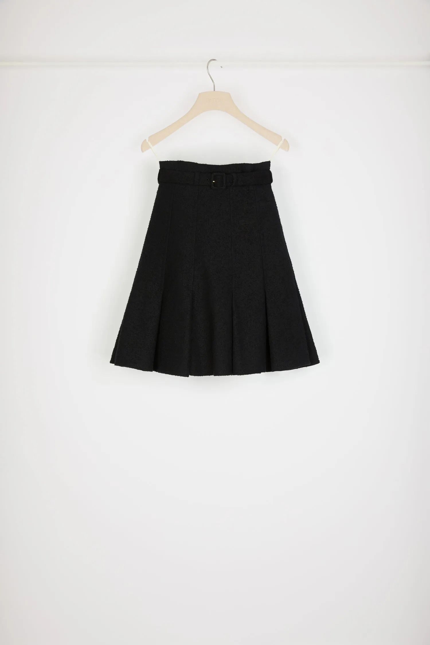 High-waisted pleated skirt in cotton-blend tweed