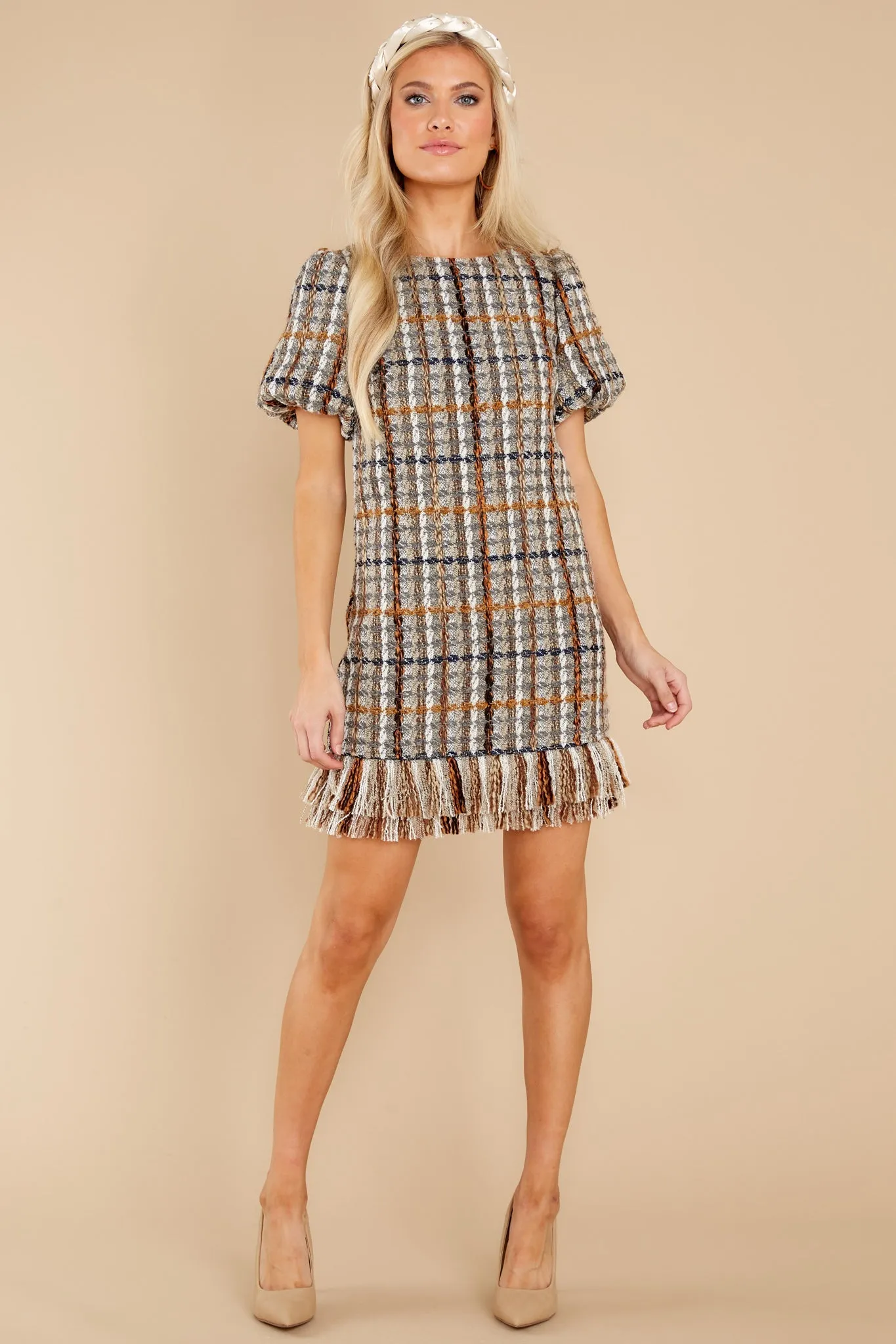 Higher Class Taupe Tweed Dress