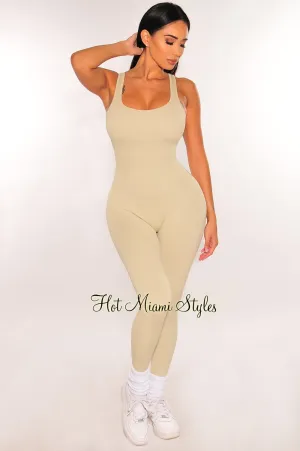 HMS Fit: Nude Seamless Ribbed Tank Padded Snatched Jumpsuit