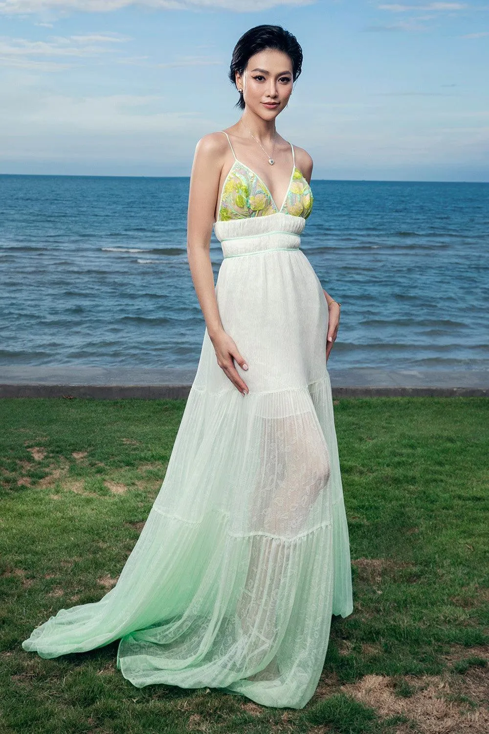 Ilaria A-line Spaghetti Strap Organza Voile Floor Length Dress