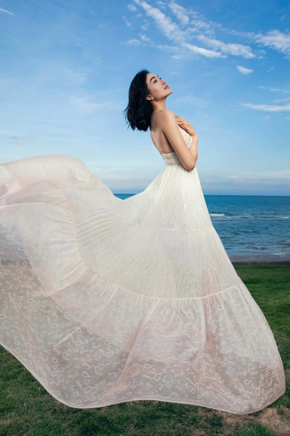 Ilaria A-line Spaghetti Strap Organza Voile Floor Length Dress