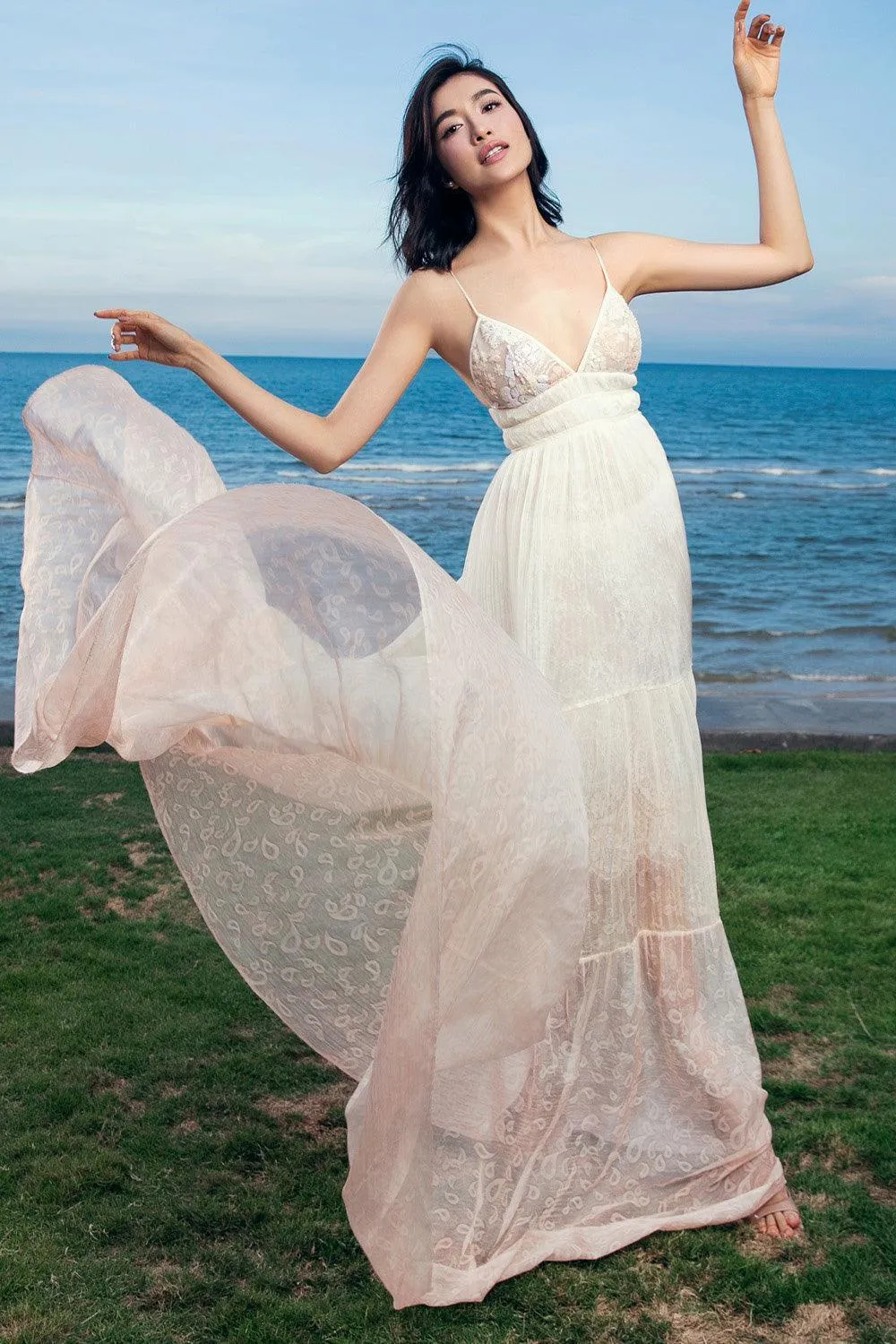 Ilaria A-line Spaghetti Strap Organza Voile Floor Length Dress