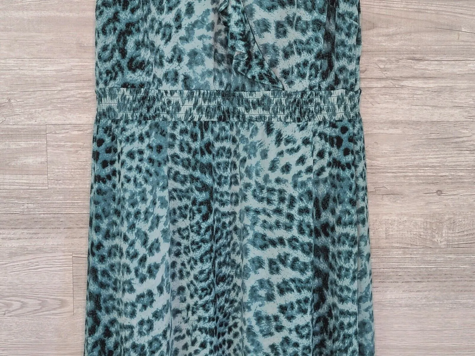 INC Women's Turquoise Leopard Print Ruffled V-Neck Long Maxi Dress Size XL