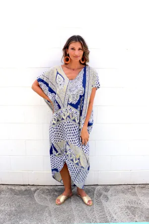 Island Holiday High Low Dress In Navy Taupe