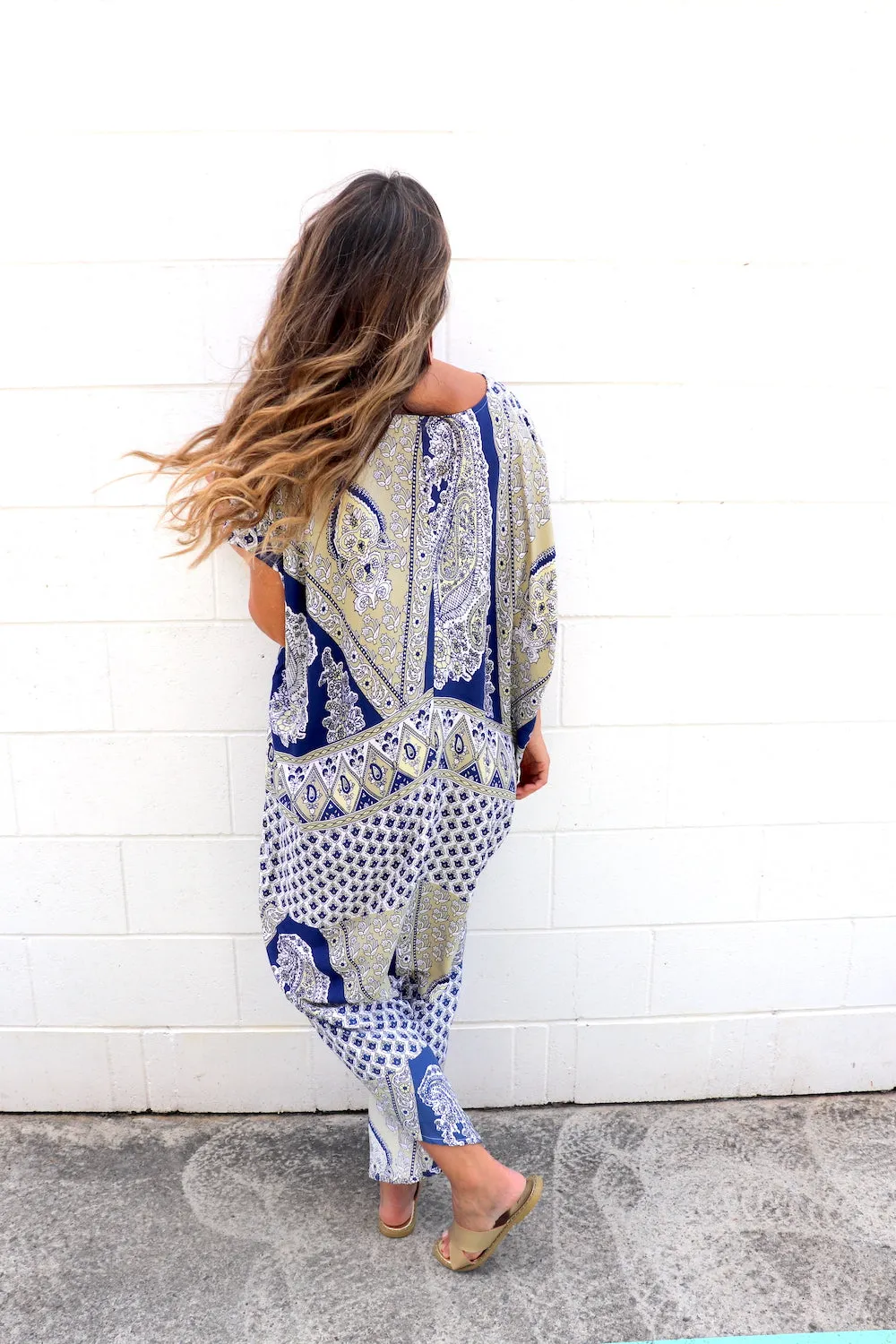 Island Holiday High Low Dress In Navy Taupe
