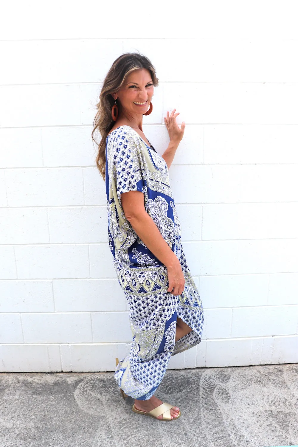 Island Holiday High Low Dress In Navy Taupe