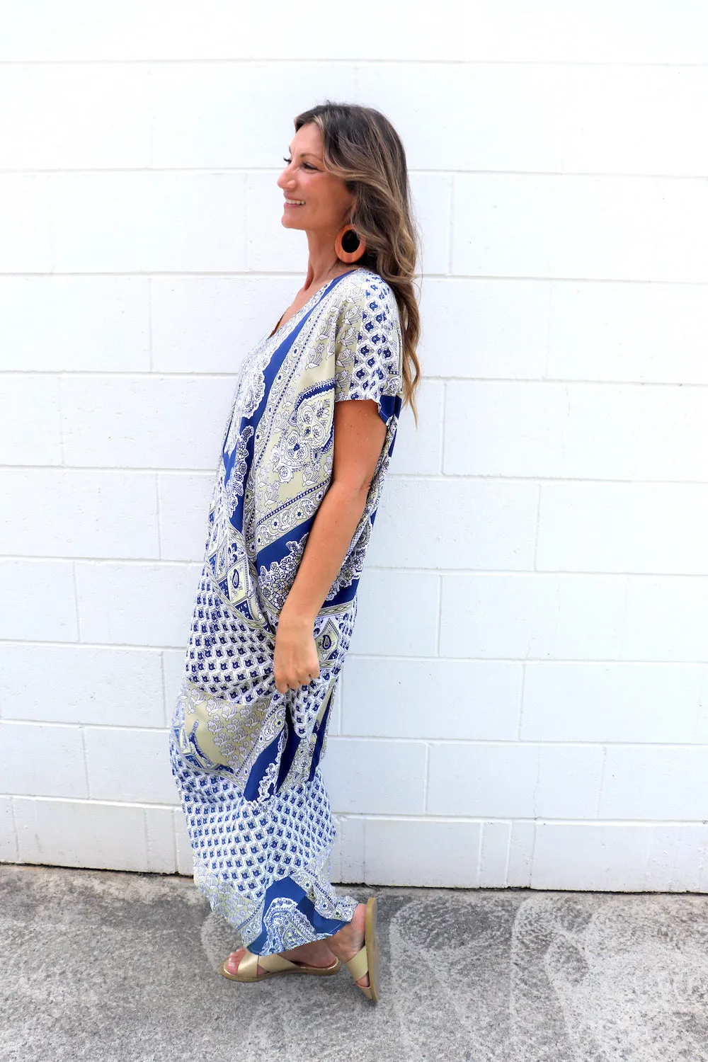 Island Holiday High Low Dress In Navy Taupe
