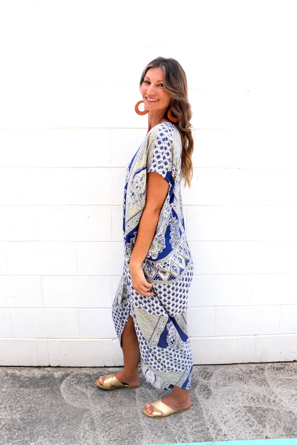 Island Holiday High Low Dress In Navy Taupe