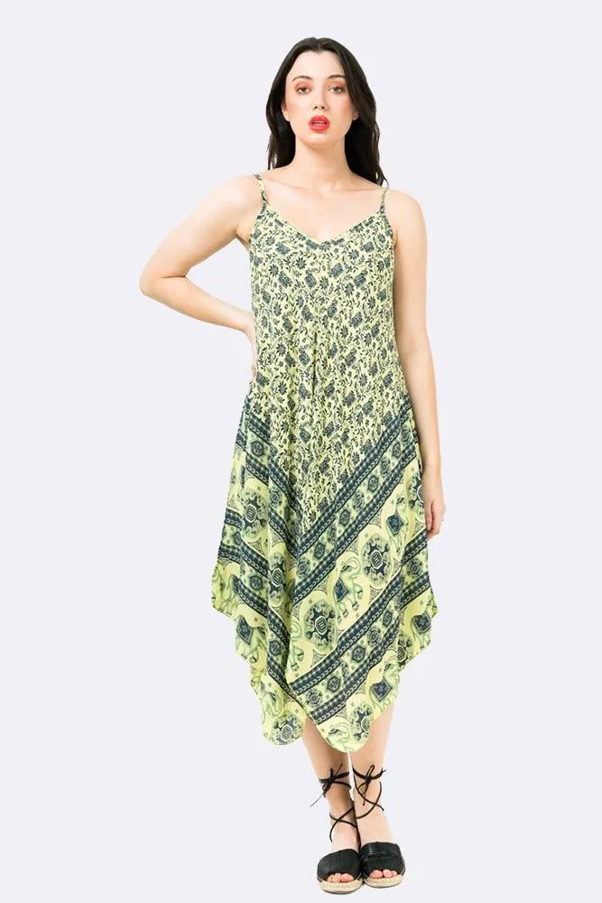 Italian Elephant Print Sleeveless V Neck Hanky Dress