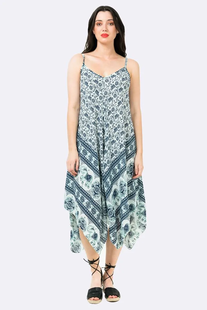 Italian Elephant Print Sleeveless V Neck Hanky Dress