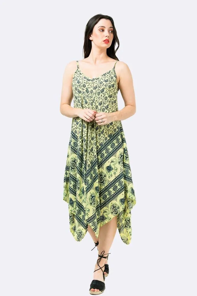 Italian Elephant Print Sleeveless V Neck Hanky Dress