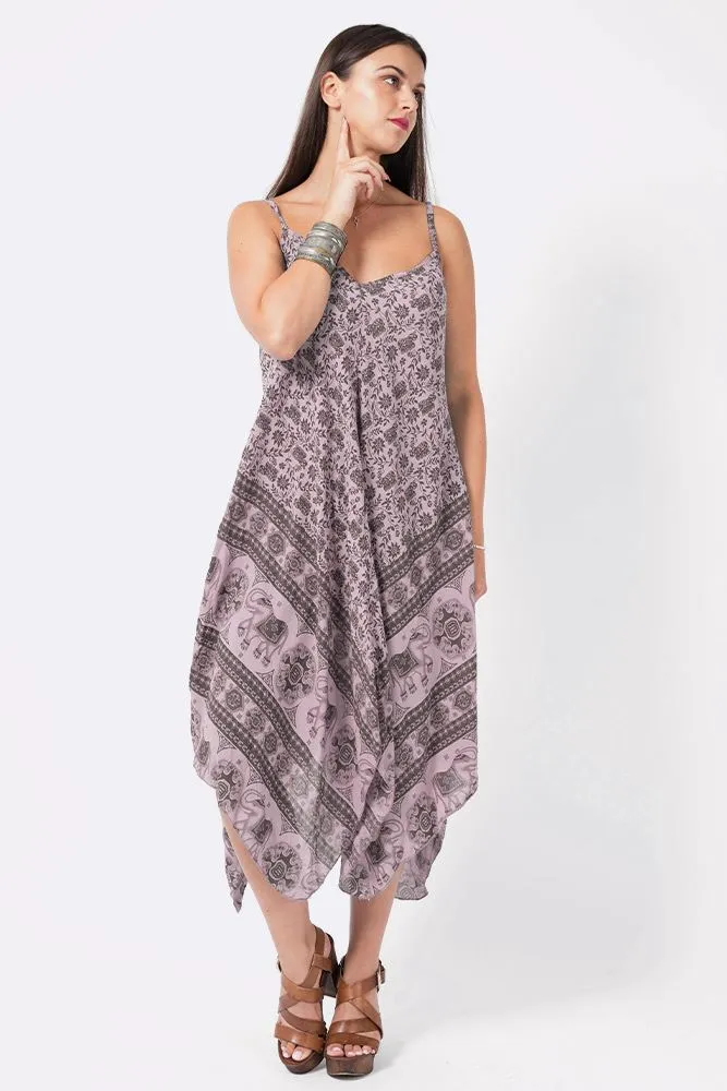 Italian Elephant Print Sleeveless V Neck Hanky Dress