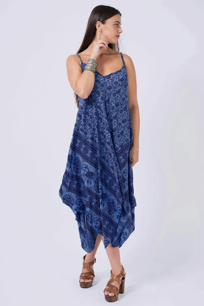 Italian Elephant Print Sleeveless V Neck Hanky Dress