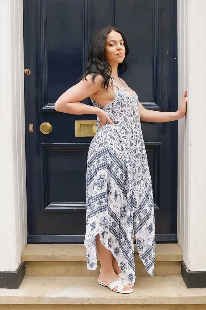 Italian Elephant Print Sleeveless V Neck Hanky Dress