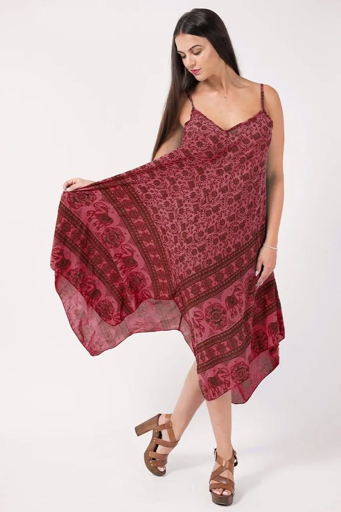 Italian Elephant Print Sleeveless V Neck Hanky Dress