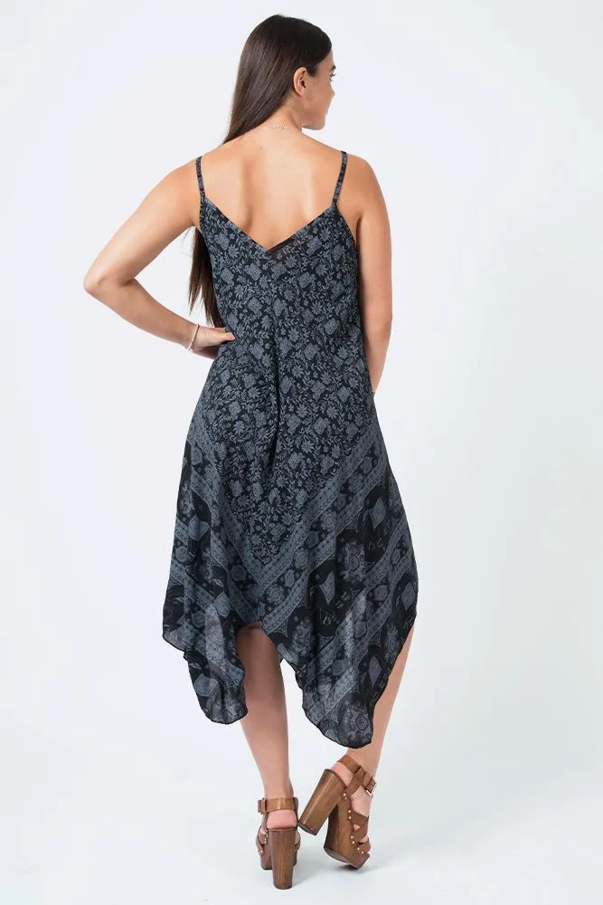 Italian Elephant Print Sleeveless V Neck Hanky Dress