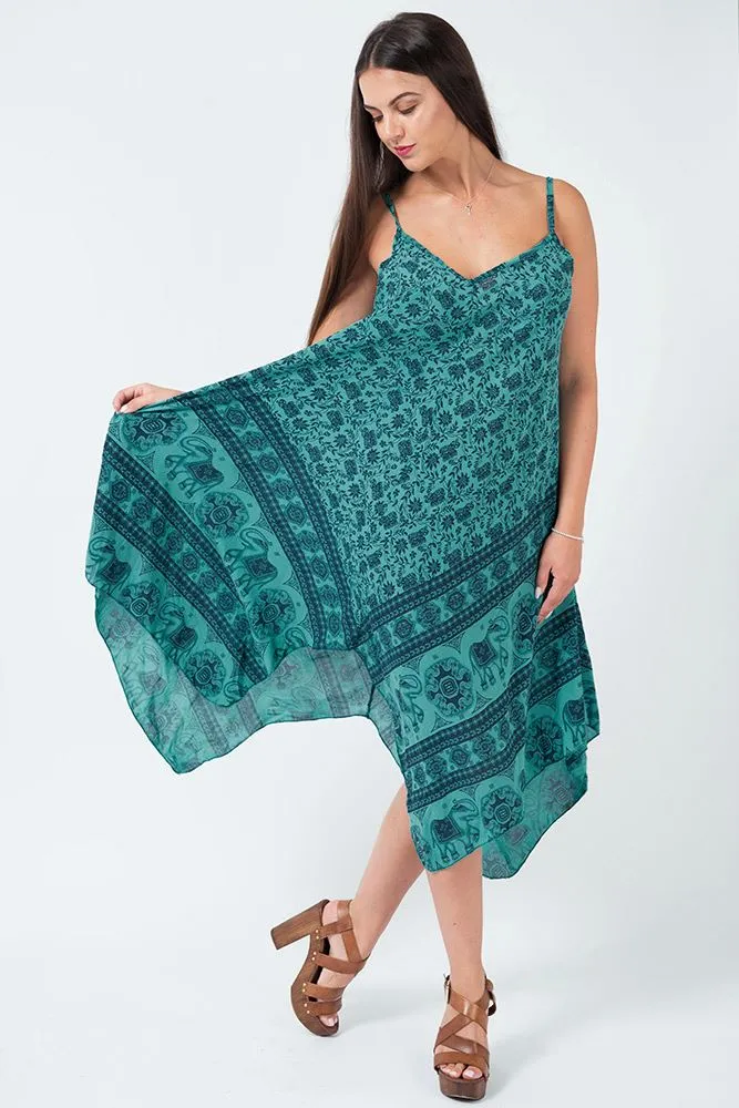 Italian Elephant Print Sleeveless V Neck Hanky Dress