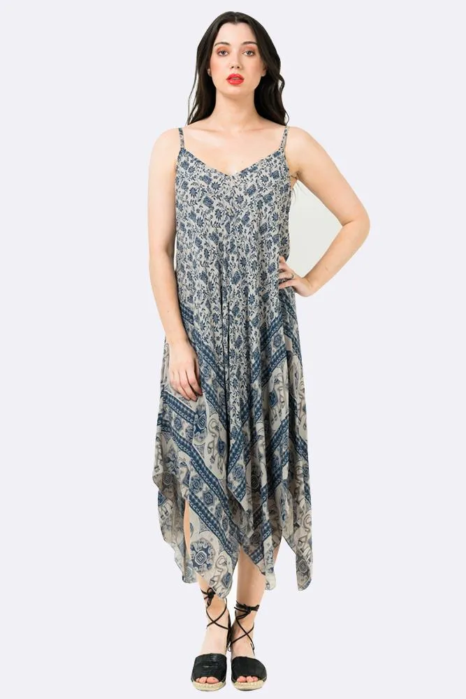 Italian Elephant Print Sleeveless V Neck Hanky Dress