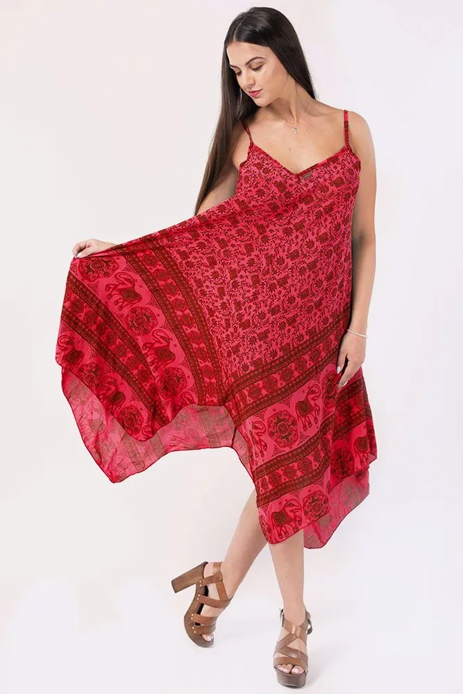 Italian Elephant Print Sleeveless V Neck Hanky Dress