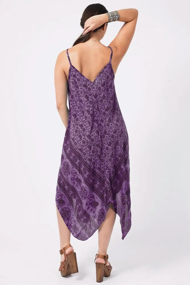 Italian Elephant Print Sleeveless V Neck Hanky Dress