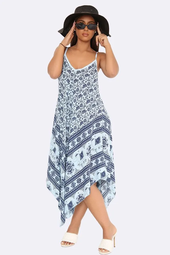 Italian Elephant Print Sleeveless V Neck Hanky Dress