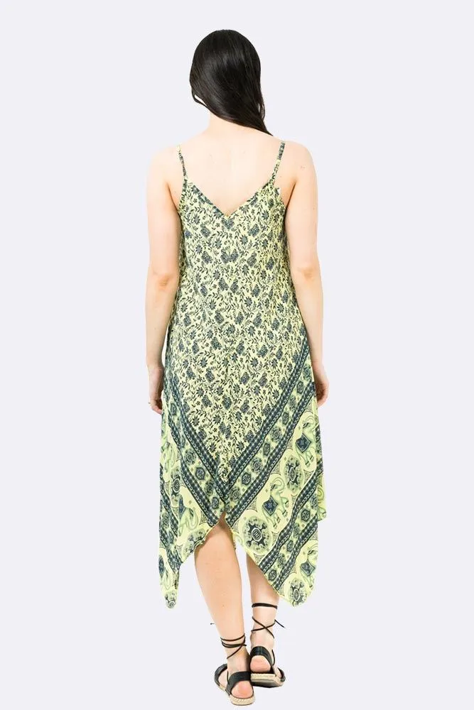 Italian Elephant Print Sleeveless V Neck Hanky Dress