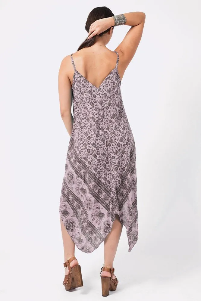 Italian Elephant Print Sleeveless V Neck Hanky Dress