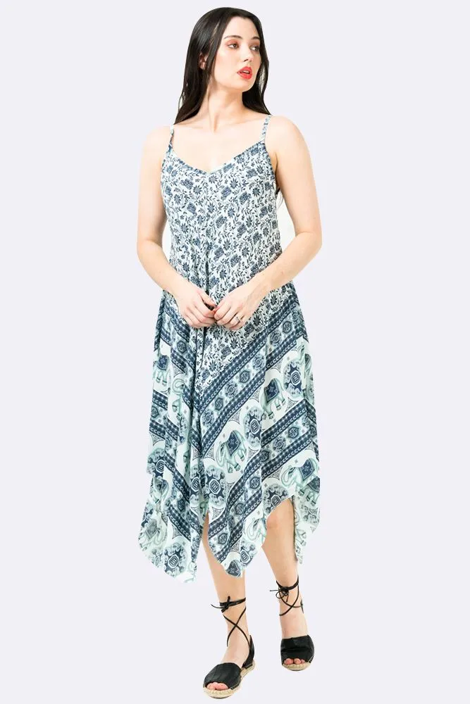 Italian Elephant Print Sleeveless V Neck Hanky Dress