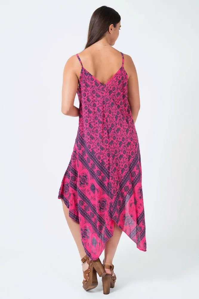 Italian Elephant Print Sleeveless V Neck Hanky Dress
