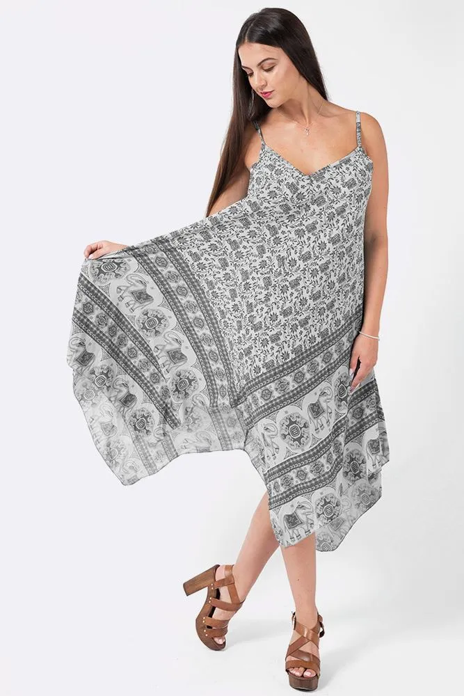 Italian Elephant Print Sleeveless V Neck Hanky Dress