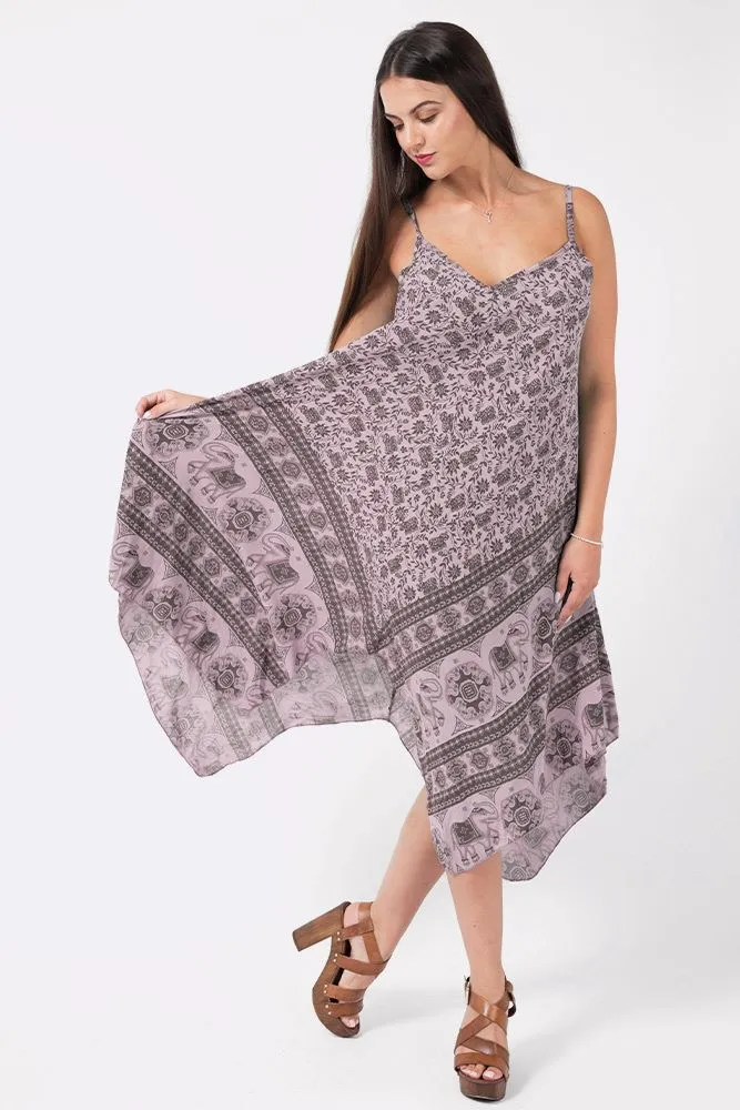 Italian Elephant Print Sleeveless V Neck Hanky Dress