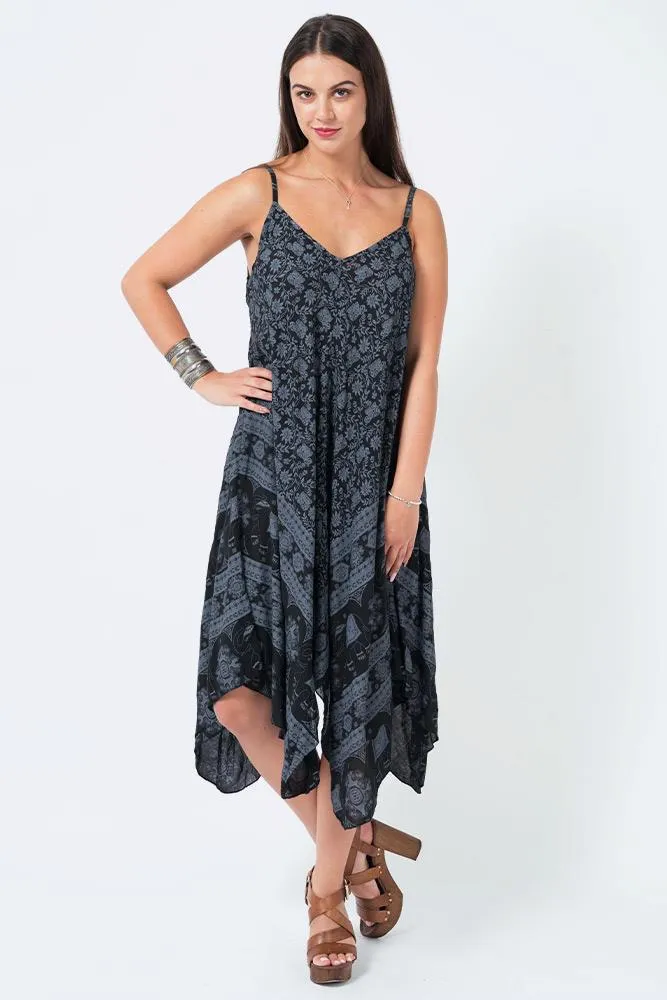 Italian Elephant Print Sleeveless V Neck Hanky Dress