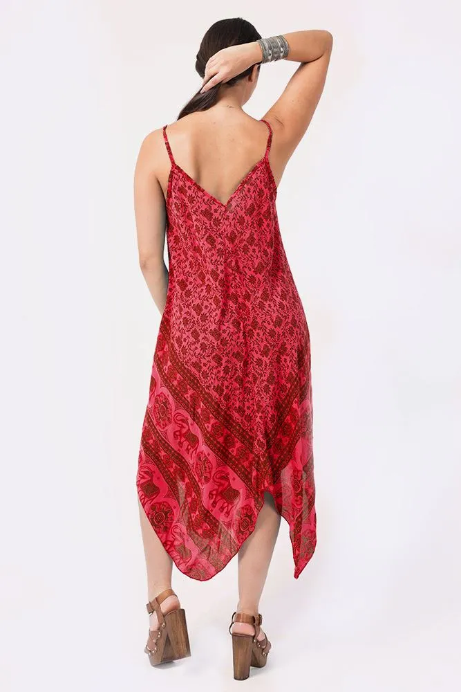 Italian Elephant Print Sleeveless V Neck Hanky Dress