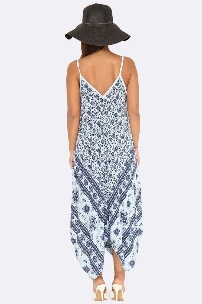 Italian Elephant Print Sleeveless V Neck Hanky Dress