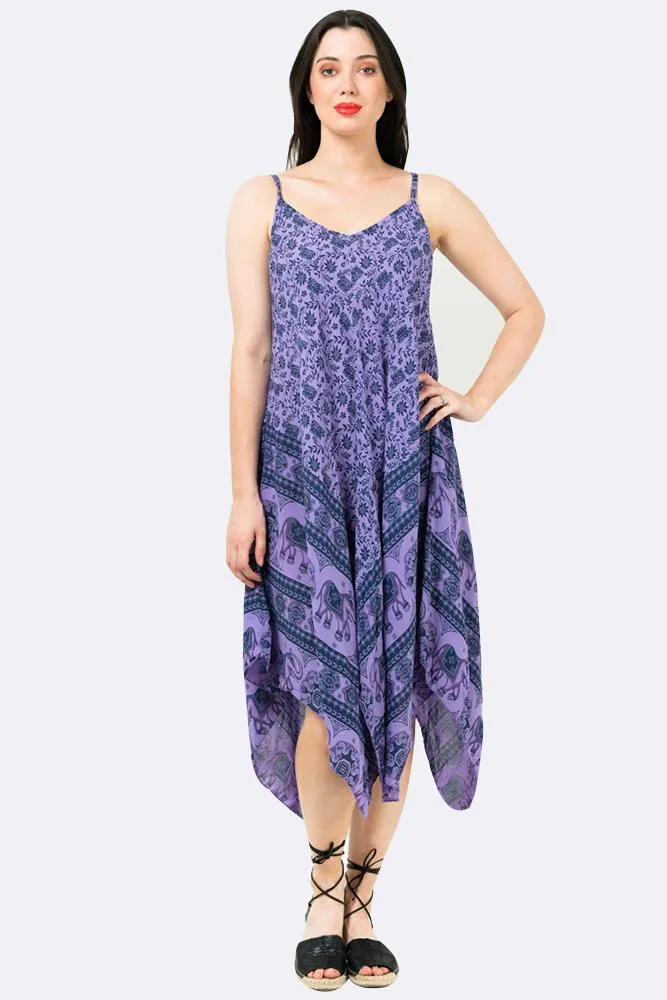 Italian Elephant Print Sleeveless V Neck Hanky Dress