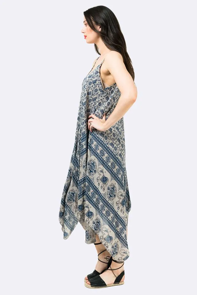 Italian Elephant Print Sleeveless V Neck Hanky Dress