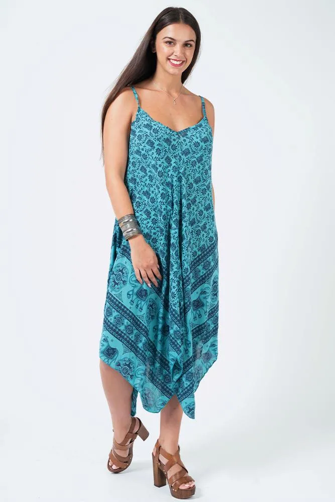 Italian Elephant Print Sleeveless V Neck Hanky Dress