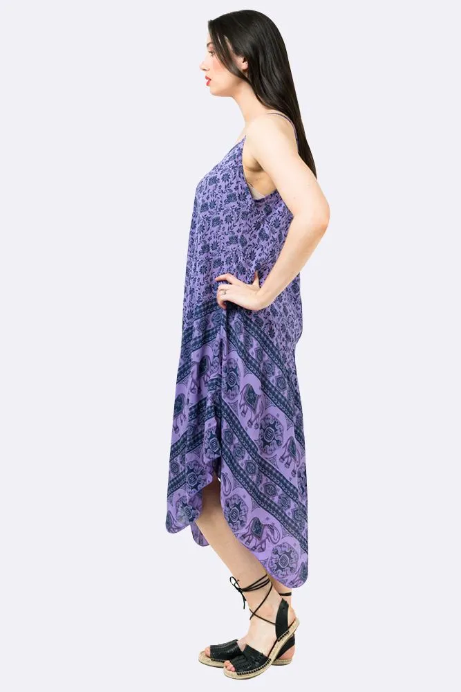 Italian Elephant Print Sleeveless V Neck Hanky Dress