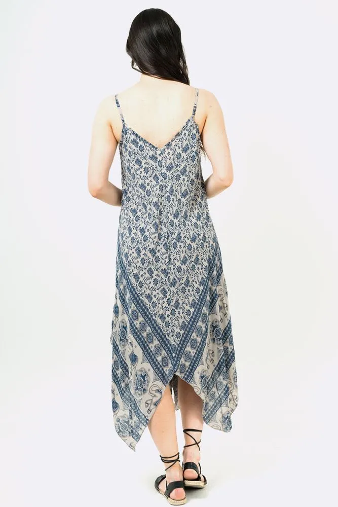 Italian Elephant Print Sleeveless V Neck Hanky Dress