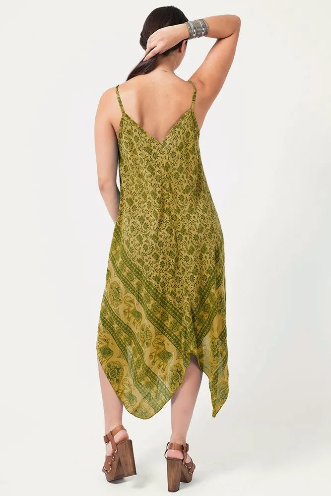Italian Elephant Print Sleeveless V Neck Hanky Dress