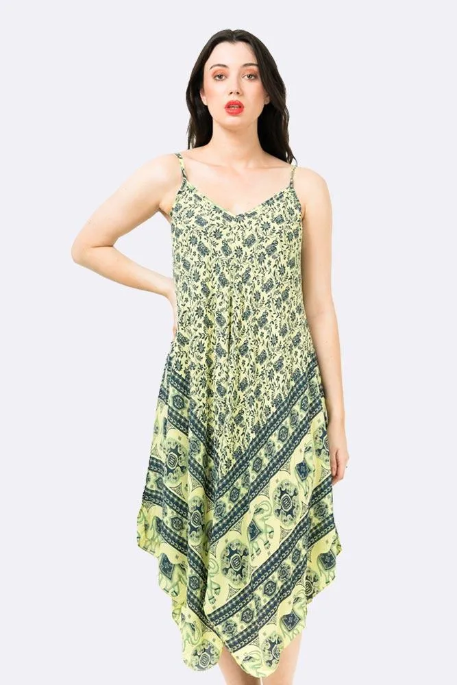 Italian Elephant Print Sleeveless V Neck Hanky Dress