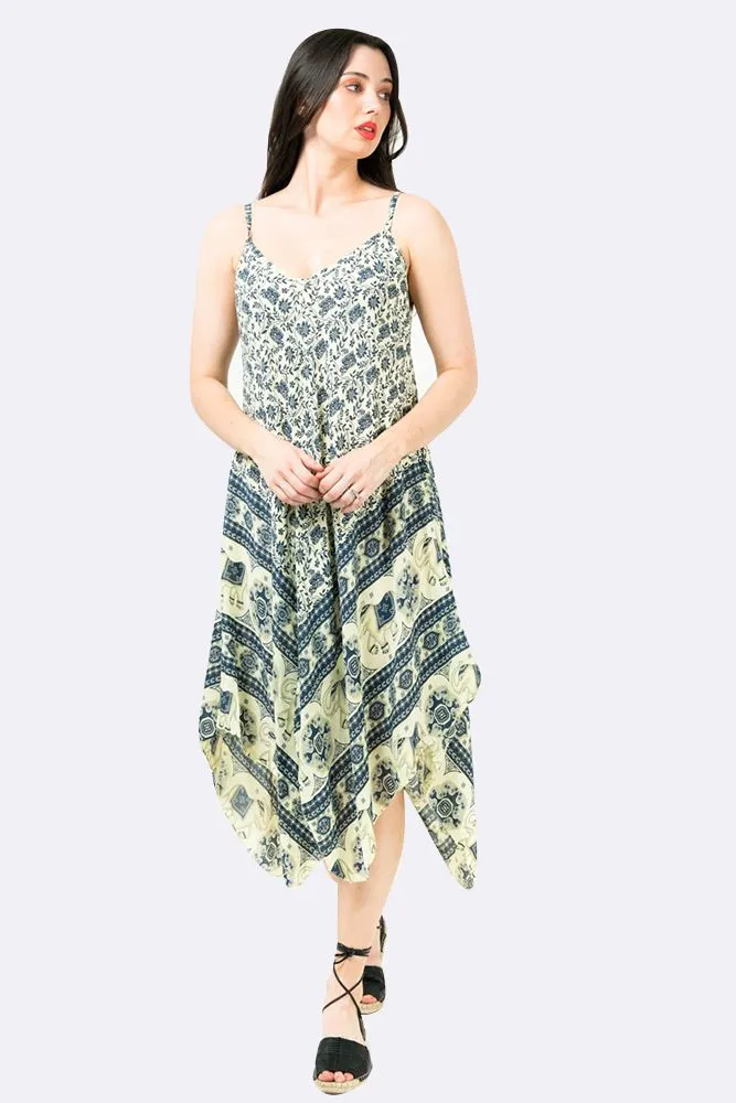 Italian Elephant Print Sleeveless V Neck Hanky Dress