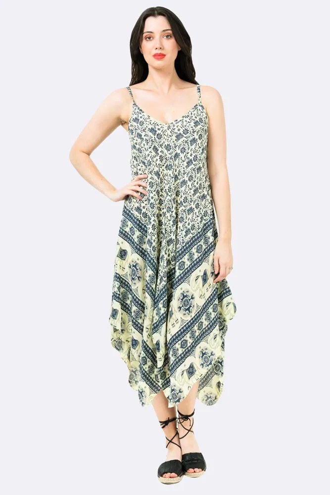 Italian Elephant Print Sleeveless V Neck Hanky Dress
