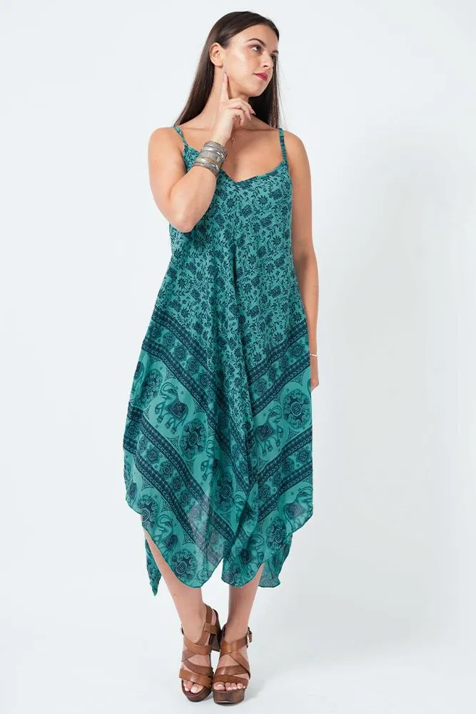 Italian Elephant Print Sleeveless V Neck Hanky Dress